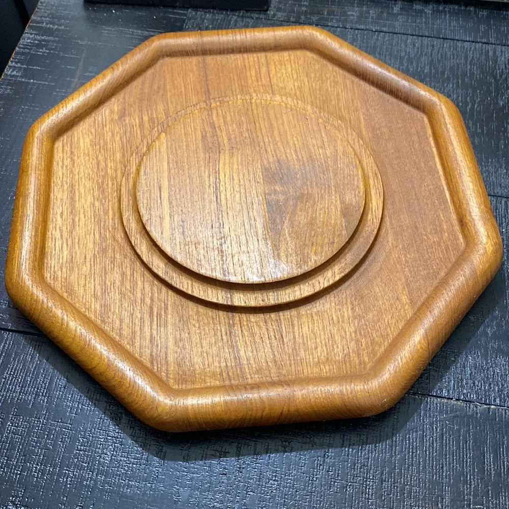 Vintage 1970’s LARGE Good Wood Teak Cheese Board With Glass Dome Cloche!